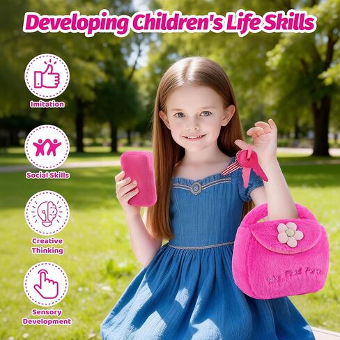 Nabance Play محفظة أطفال قطيفة للفتيات الصغيرات مع مجموعة ألعاب مكياج، 10 قطع My First Purse مع لعبة حسية ناعمة، ورق مجعد، مصدر صرير، مرآة للأطفال الصغار، هدية عيد ميلاد عيد الفصح للفتيات الصغيرات بعمر 1+ in Kuwait
