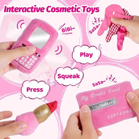 Nabance Play محفظة أطفال قطيفة للفتيات الصغيرات مع مجموعة ألعاب مكياج، 10 قطع My First Purse مع لعبة حسية ناعمة، ورق مجعد، مصدر صرير، مرآة للأطفال الصغار، هدية عيد ميلاد عيد الفصح للفتيات الصغيرات بعمر 1+ in Kuwait