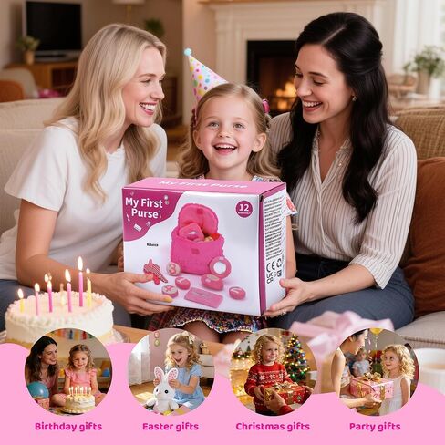 Nabance Play محفظة أطفال قطيفة للفتيات الصغيرات مع مجموعة ألعاب مكياج، 10 قطع My First Purse مع لعبة حسية ناعمة، ورق مجعد، مصدر صرير، مرآة للأطفال الصغار، هدية عيد ميلاد عيد الفصح للفتيات الصغيرات بعمر 1+ in Kuwait