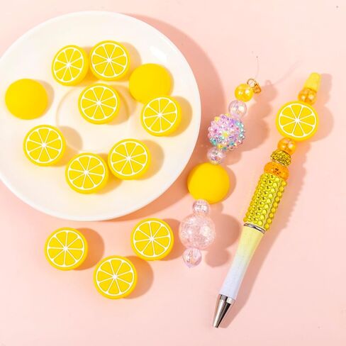 LUBINGSHINE 12pcs Lemon Fruit Silicone Focal Beads for Pens, Silicone Bulk Beads Charms for Jewelry Making Bracelet Necklace Keychain Handmade Crafts (Lemon) in Kuwait