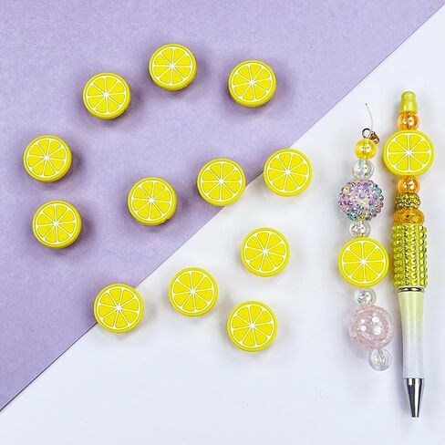 LUBINGSHINE 12pcs Lemon Fruit Silicone Focal Beads for Pens, Silicone Bulk Beads Charms for Jewelry Making Bracelet Necklace Keychain Handmade Crafts (Lemon) in Kuwait