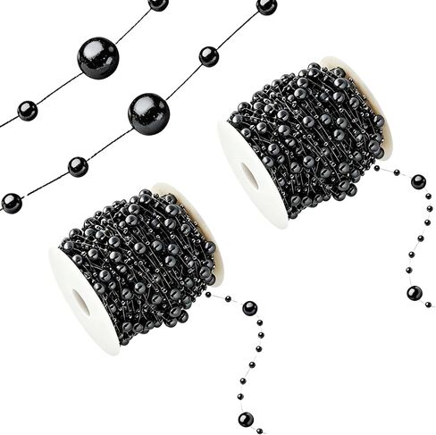 2 Rolls 98 Feet Fishing Line Artificial Pearls String Beads Chain, Faux Pearl Strand Roll Beaded for Bridal Bouquet Craft Garland Flowers Wedding Party Decoration DIY Supplies(Clear) in Kuwait