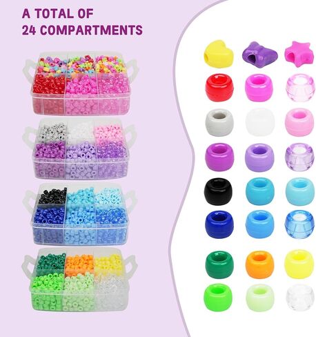 4300 Pcs Pony Beads, Multi-Colored Rainbow Beading Supplies for Crafts and Friendship Bracelets Jewelry Making, 24 Assorted Colors Beads for Hair Braids (Boxed) in Saudi Arabia