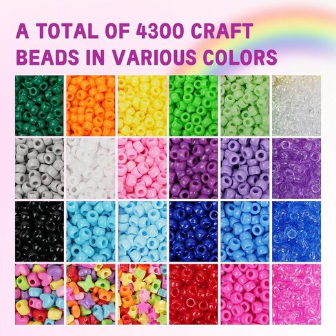 4300 Pcs Pony Beads, Multi-Colored Rainbow Beading Supplies for Crafts and Friendship Bracelets Jewelry Making, 24 Assorted Colors Beads for Hair Braids (Boxed) in Saudi Arabia