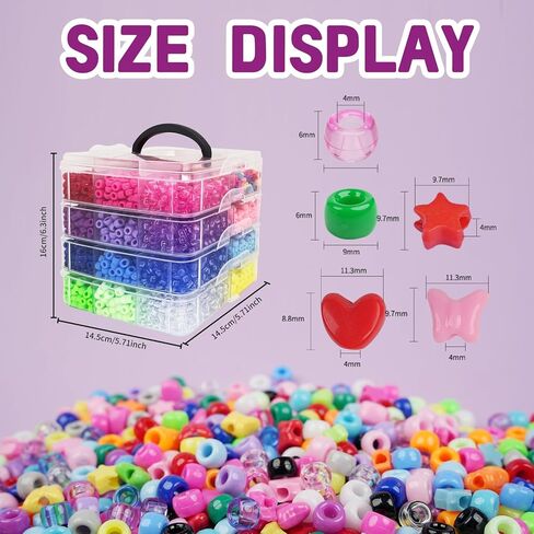 4300 Pcs Pony Beads, Multi-Colored Rainbow Beading Supplies for Crafts and Friendship Bracelets Jewelry Making, 24 Assorted Colors Beads for Hair Braids (Boxed) in Saudi Arabia