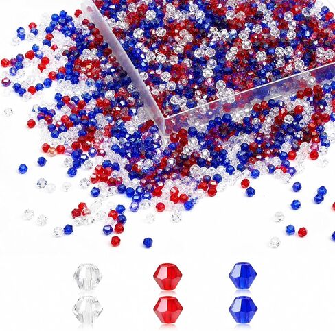 1500PCS Red White Blue Beads Bicone Faceted Crystal Glass Patriotic Beads for Jewelry Making DIY Necklace Bracelet Earring in Saudi Arabia