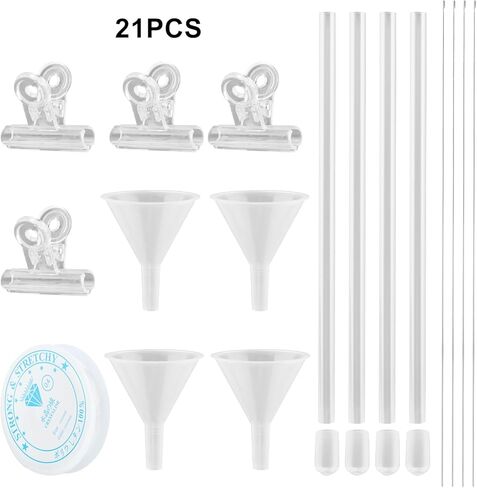 FaHuoJiuKa Beading Funnel, Beading Making Kit - 4PCS Jewelry Making Tools for Clay Beads, Bracelets & Necklaces (Includes Funnels, 0.9mm Needles, Clips) in Saudi Arabia
