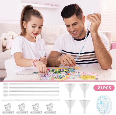FaHuoJiuKa Beading Funnel, Beading Making Kit - 4PCS Jewelry Making Tools for Clay Beads, Bracelets & Necklaces (Includes Funnels, 0.9mm Needles, Clips) in Saudi Arabia