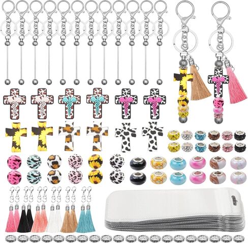 116PCS Beadable Keychain Kit with Jesus Cross Silicone Beads, Christian DIY Keychain Making Kit with Beadable Keychain Bars, Tassels & Clasps, Faith Craft Supplies for Church Groups, Women & Teens in Saudi Arabia