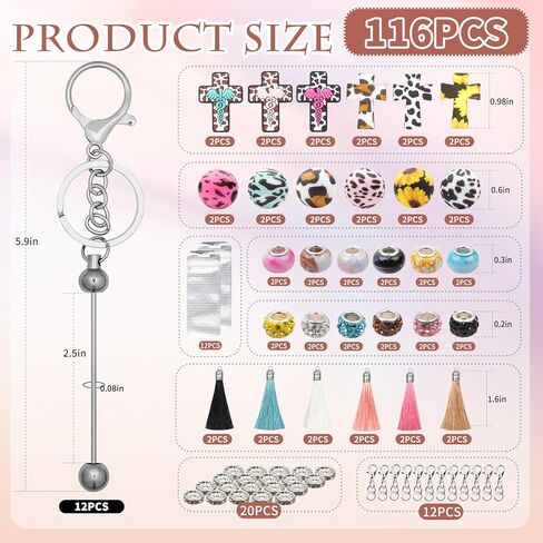 116PCS Beadable Keychain Kit with Jesus Cross Silicone Beads, Christian DIY Keychain Making Kit with Beadable Keychain Bars, Tassels & Clasps, Faith Craft Supplies for Church Groups, Women & Teens in Saudi Arabia