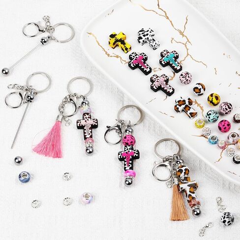 116PCS Beadable Keychain Kit with Jesus Cross Silicone Beads, Christian DIY Keychain Making Kit with Beadable Keychain Bars, Tassels & Clasps, Faith Craft Supplies for Church Groups, Women & Teens in Saudi Arabia