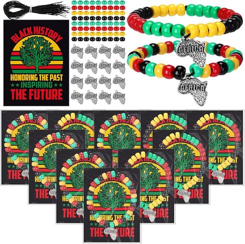 Tondiamo 50 Sets Juneteenth Freedom Day Crafts Bracelet Making Kit Include Acrylic Beads Africa Map Charm Cards Rope Bag Juneteenth Freedom Day Favors for African American Party Activity Favors in Kuwait