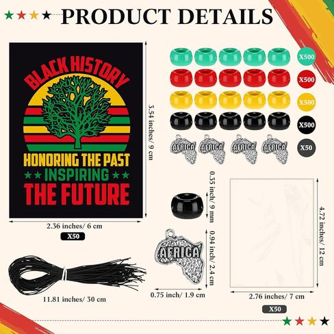 Tondiamo 50 Sets Juneteenth Freedom Day Crafts Bracelet Making Kit Include Acrylic Beads Africa Map Charm Cards Rope Bag Juneteenth Freedom Day Favors for African American Party Activity Favors in Kuwait
