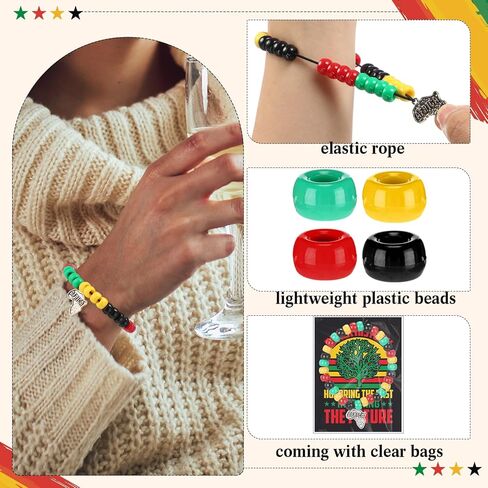 Tondiamo 50 Sets Juneteenth Freedom Day Crafts Bracelet Making Kit Include Acrylic Beads Africa Map Charm Cards Rope Bag Juneteenth Freedom Day Favors for African American Party Activity Favors in Kuwait