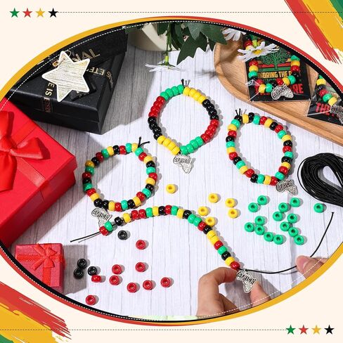Tondiamo 50 Sets Juneteenth Freedom Day Crafts Bracelet Making Kit Include Acrylic Beads Africa Map Charm Cards Rope Bag Juneteenth Freedom Day Favors for African American Party Activity Favors in Kuwait