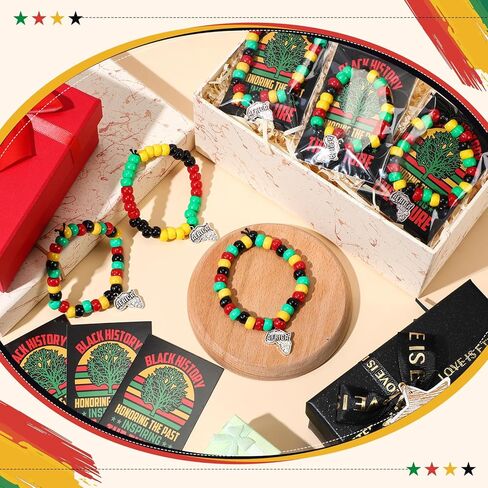 Tondiamo 50 Sets Juneteenth Freedom Day Crafts Bracelet Making Kit Include Acrylic Beads Africa Map Charm Cards Rope Bag Juneteenth Freedom Day Favors for African American Party Activity Favors in Kuwait