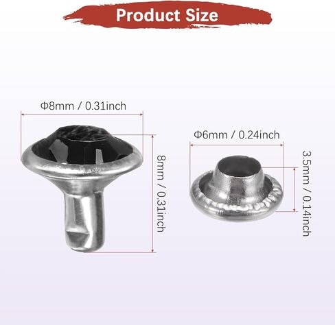 TIXIPEM Clear Rhinestone Rivets 8 mm/ 0.31 Inch [50pcs] - Crystal Rivets Use for Clothing & Performance & Arts, & Leather Craft DIY Making - [Black] Studs for Clothing in Saudi Arabia