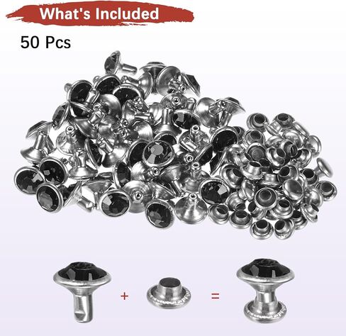 TIXIPEM Clear Rhinestone Rivets 8 mm/ 0.31 Inch [50pcs] - Crystal Rivets Use for Clothing & Performance & Arts, & Leather Craft DIY Making - [Black] Studs for Clothing in Saudi Arabia
