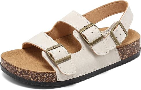 Kids Toddler Sandals with Cork Footbed, Non-Slip Slides for Boys Girls Double Buckle Slippers with Adjustable Back Strap, Comfort Water-Resistant Shoes in Saudi Arabia