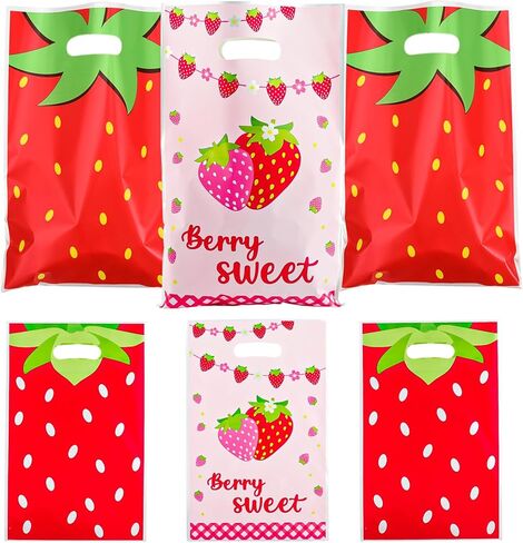 Zi Lan 30pcs Strawberry Party Favors Bag, Pink Strawberry Goody Treat Gifts Bags Berry Themed Favor Decorations Supplies for Girls in Saudi Arabia