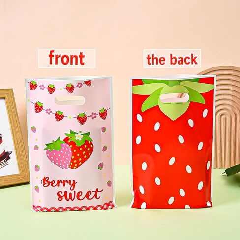 Zi Lan 30pcs Strawberry Party Favors Bag, Pink Strawberry Goody Treat Gifts Bags Berry Themed Favor Decorations Supplies for Girls in Saudi Arabia