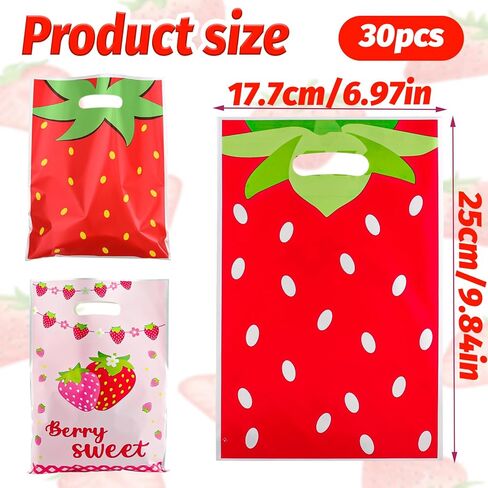 Zi Lan 30pcs Strawberry Party Favors Bag, Pink Strawberry Goody Treat Gifts Bags Berry Themed Favor Decorations Supplies for Girls in Saudi Arabia