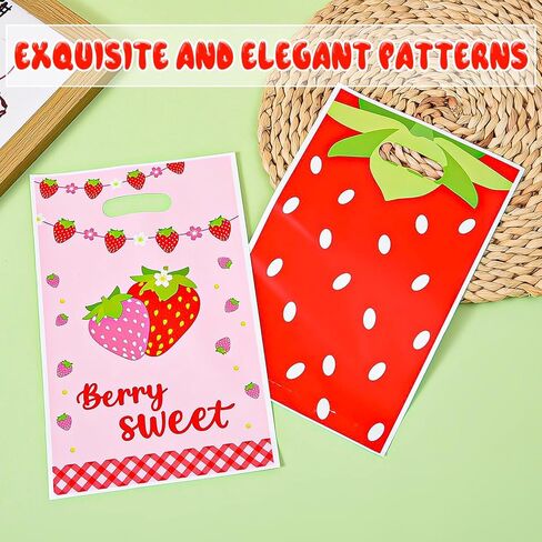 Zi Lan 30pcs Strawberry Party Favors Bag, Pink Strawberry Goody Treat Gifts Bags Berry Themed Favor Decorations Supplies for Girls in Saudi Arabia