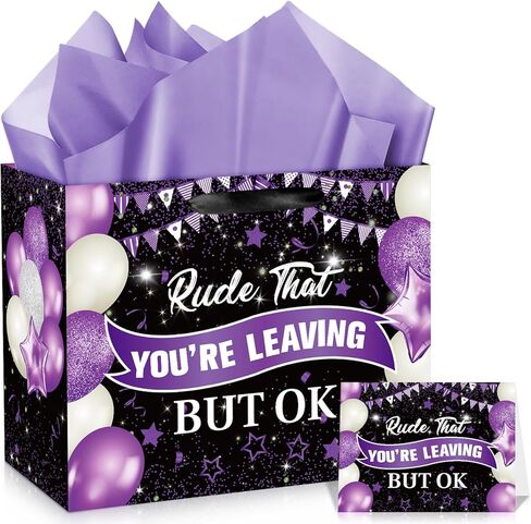 Funny Farewell Gift Bag Vintage Rude That You're Leaving But Ok Wrapping Bag with Tissue Paper and Card for Men Women Retirement Office Coworker Leaving Going Away Graduation Party Wrap Bags Supplies in Kuwait