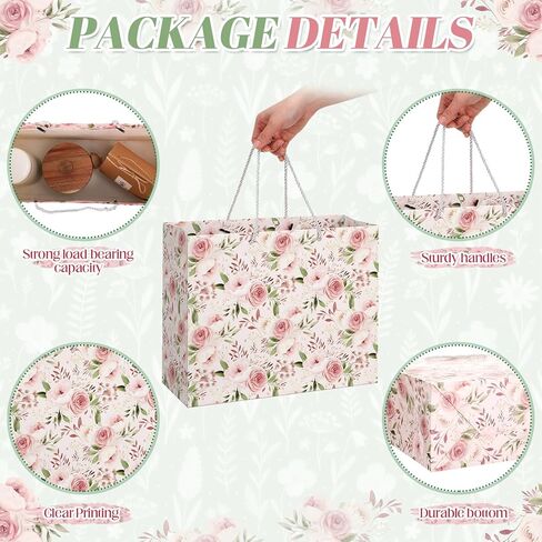 Silkfly 2 Pack Large Floral Gift Bags with Tissue Paper Ribbon Card & Envelope 13'' Flower Gift Bags for Woman Wedding Bridal Shower Baby Shower Birthday Spring Tea Party Flower Girl in Kuwait
