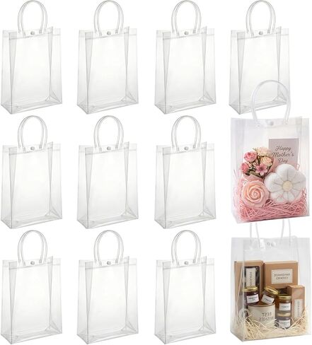 xialgshe 10 PCS Clear Plastic Gift Bags with Handles - 5.9"x2.76"x6.3" Reusable PVC Tote for Party Favors,Wedding, Birthday, Baby Shower,Halloween,Goodie Bags, Retail Shopping,Boutique, Treat Bags in Saudi Arabia
