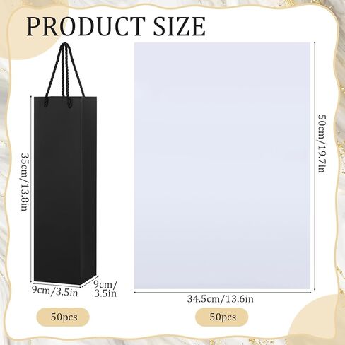 Ovveroche 50 Pack Black Wine Gift Bags Wine Bottle Gift Bags with Handles and Tissue Paper for Christmas Holiday Birthday Wedding Party in Kuwait