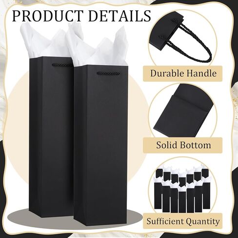 Ovveroche 50 Pack Black Wine Gift Bags Wine Bottle Gift Bags with Handles and Tissue Paper for Christmas Holiday Birthday Wedding Party in Kuwait