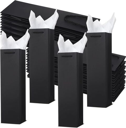Ovveroche 50 Pack Black Wine Gift Bags Wine Bottle Gift Bags with Handles and Tissue Paper for Christmas Holiday Birthday Wedding Party in Kuwait