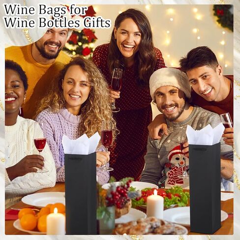 Ovveroche 50 Pack Black Wine Gift Bags Wine Bottle Gift Bags with Handles and Tissue Paper for Christmas Holiday Birthday Wedding Party in Kuwait