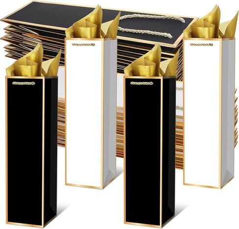Ovveroche 50 Pack Black Wine Gift Bags Wine Bottle Gift Bags with Handles and Tissue Paper for Christmas Holiday Birthday Wedding Party in Kuwait