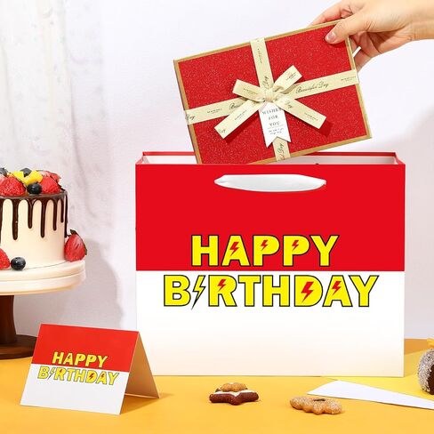 Cartoon Animation Birthday Gift Bag White Red Cartoon Animation Party Favors Goodie Bag with Tissue Paper and Greeting Card for Birthday Party Supplies in Saudi Arabia