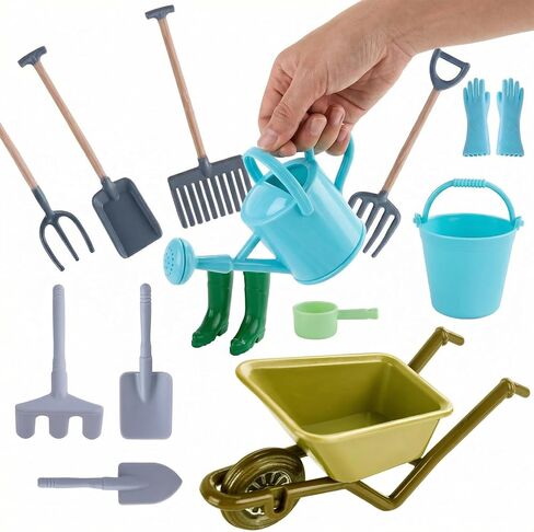 1:12 Scale Miniature Dollhouse Garden Tools Set, Mini Plastic Gardening Kit with Shovel, Rake, Hoe & Watering Can for Fairy Garden, Micro Landscape & DIY Craft Decoration in Saudi Arabia