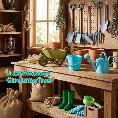 1:12 Scale Miniature Dollhouse Garden Tools Set, Mini Plastic Gardening Kit with Shovel, Rake, Hoe & Watering Can for Fairy Garden, Micro Landscape & DIY Craft Decoration in Saudi Arabia