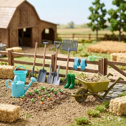 1:12 Scale Miniature Dollhouse Garden Tools Set, Mini Plastic Gardening Kit with Shovel, Rake, Hoe & Watering Can for Fairy Garden, Micro Landscape & DIY Craft Decoration in Saudi Arabia