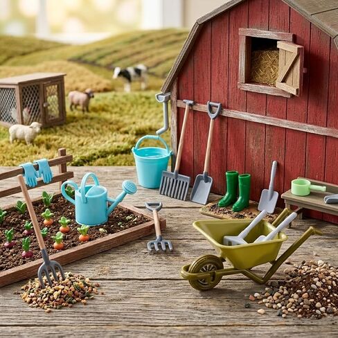 1:12 Scale Miniature Dollhouse Garden Tools Set, Mini Plastic Gardening Kit with Shovel, Rake, Hoe & Watering Can for Fairy Garden, Micro Landscape & DIY Craft Decoration in Saudi Arabia