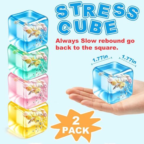 Stress Cube Squishy Fidget Toy - 2 Pack Maltose Sticky Squeeze Toy, Crystal Clear Squishy Stress Reliever for Teens & Adults Men, Sensory Calming Toy for Anxiety ADHD, Party Favors Goodie Bag Fillers in Saudi Arabia