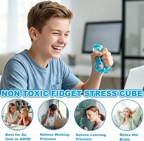 Stress Cube Squishy Fidget Toy - 2 Pack Maltose Sticky Squeeze Toy, Crystal Clear Squishy Stress Reliever for Teens & Adults Men, Sensory Calming Toy for Anxiety ADHD, Party Favors Goodie Bag Fillers in Saudi Arabia