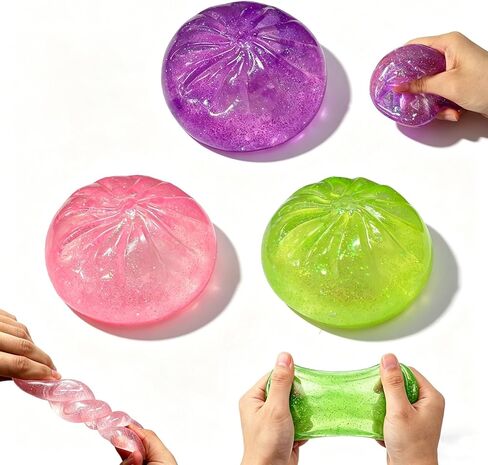 Glitter Colorful Dumpling Squishy, Min Dumpling Squishy, Dumplings Sensory Fidget Toys for Adults & Kids, Slow Rebound,Fun Squeeze Ball for Stress Relief (3PCS) in Saudi Arabia