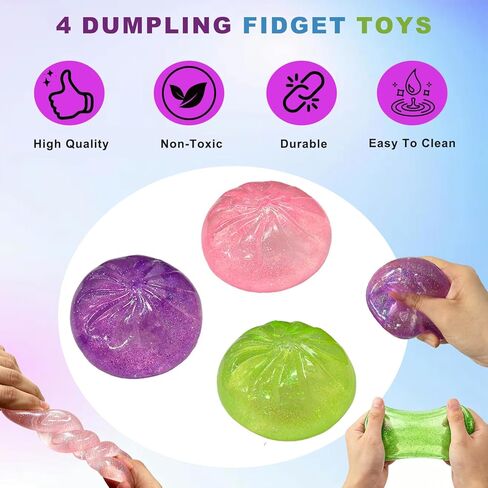 Glitter Colorful Dumpling Squishy, Min Dumpling Squishy, Dumplings Sensory Fidget Toys for Adults & Kids, Slow Rebound,Fun Squeeze Ball for Stress Relief (3PCS) in Saudi Arabia