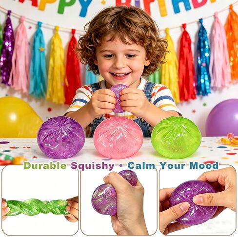Glitter Colorful Dumpling Squishy, Min Dumpling Squishy, Dumplings Sensory Fidget Toys for Adults & Kids, Slow Rebound,Fun Squeeze Ball for Stress Relief (3PCS) in Saudi Arabia