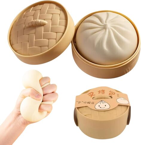 Dumpling Stress Ball, Squishy Dumpling Stress Relief Fidget Sensory Toy, Steamed Stuffed Bun Stretchy Desk Toy, Easter Basket Stuffers, Sensory Stress Relief Squeeze Hand Toy for All (White) in Saudi Arabia
