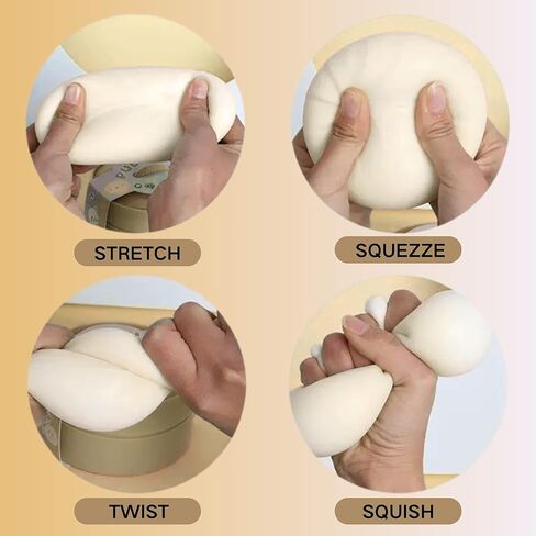 Dumpling Stress Ball, Squishy Dumpling Stress Relief Fidget Sensory Toy, Steamed Stuffed Bun Stretchy Desk Toy, Easter Basket Stuffers, Sensory Stress Relief Squeeze Hand Toy for All (White) in Saudi Arabia