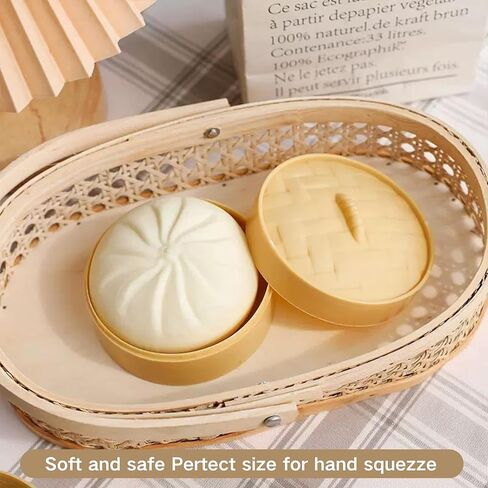 Dumpling Stress Ball, Squishy Dumpling Stress Relief Fidget Sensory Toy, Steamed Stuffed Bun Stretchy Desk Toy, Easter Basket Stuffers, Sensory Stress Relief Squeeze Hand Toy for All (White) in Saudi Arabia