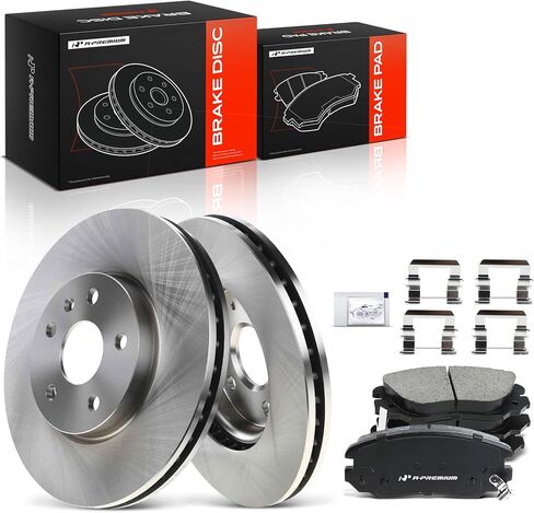 A-Premium 12.64 inch (321mm) Front Disc Brake Rotors + Ceramic Pads Kit Compatible with Select Chevy, Buick, Saab and GMC Models - 9-5, Equinox, Impala, Malibu (Limited), Allure, Lacrosse, Regal in Kuwait