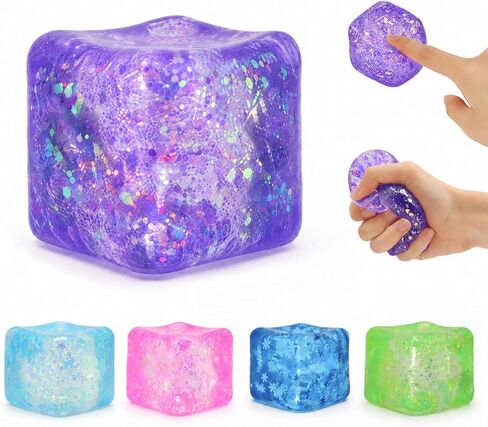 Cube Shaped Squeeze Balls, Super Solid Squishy Stress Relief Toys, Glitter Filled Squeeze Toys,Anxiety Relief Toys for Teens & Adults, Desk Fidget Decor (Purple) in Saudi Arabia